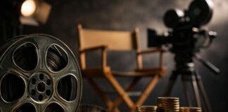 Meno risorse al cinema italiano e più tax credit estero, la protesta degli autori rullino cinematografico vicino a una pila di denaro