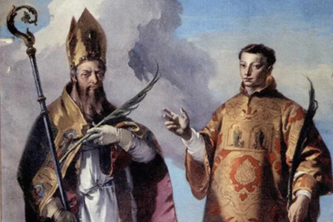Affresco di G.B. Tiepolo, Ermacora e Fortunato, 1736. Udine, chiesa cattedrale, altare del SS. Sacramento.