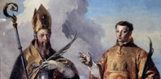 Affresco di G.B. Tiepolo, Ermacora e Fortunato, 1736. Udine, chiesa cattedrale, altare del SS. Sacramento.