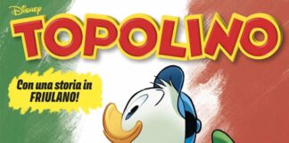 Topolino parla friulano: l’edizione speciale raccontata da chi l’ha tradotta Dettaglio della copertina del numero 3686 di Topolino in friulano