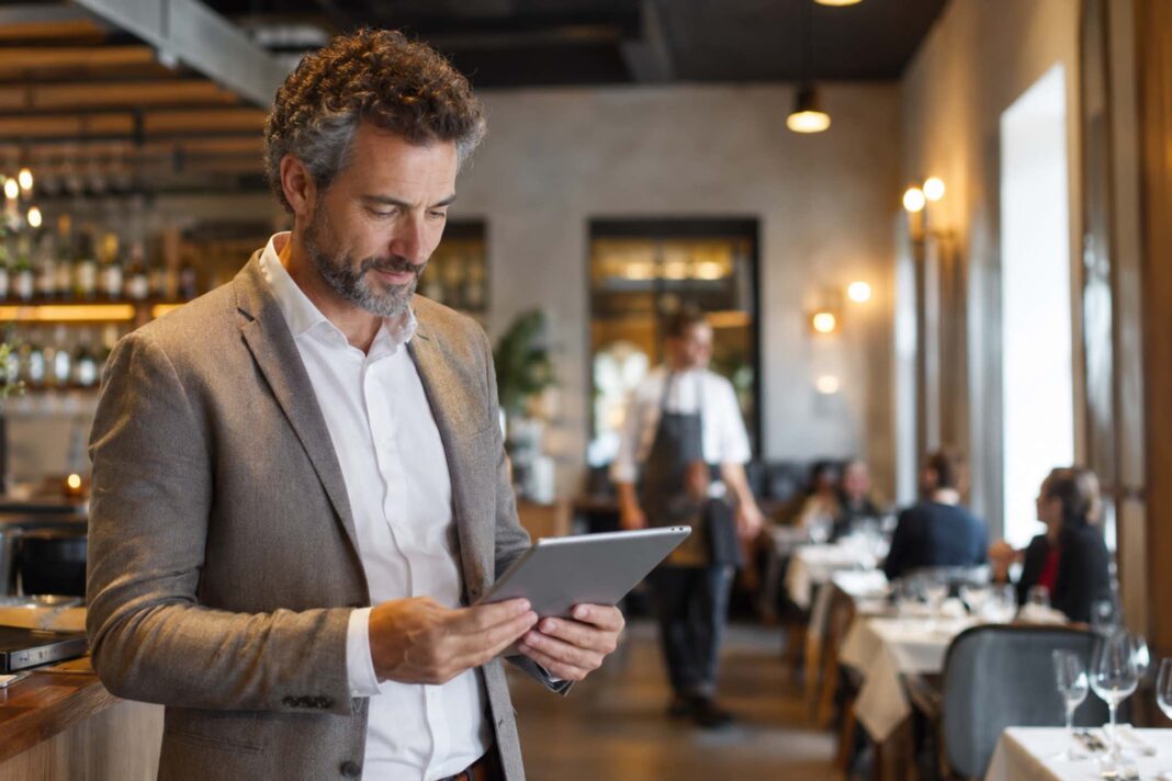 titolare di un ristorante gestisce l'attività dal gestionale, grazie a Plathea