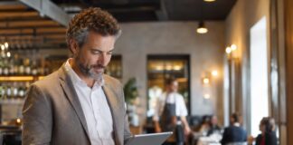titolare di un ristorante gestisce l'attività dal gestionale, grazie a Plathea